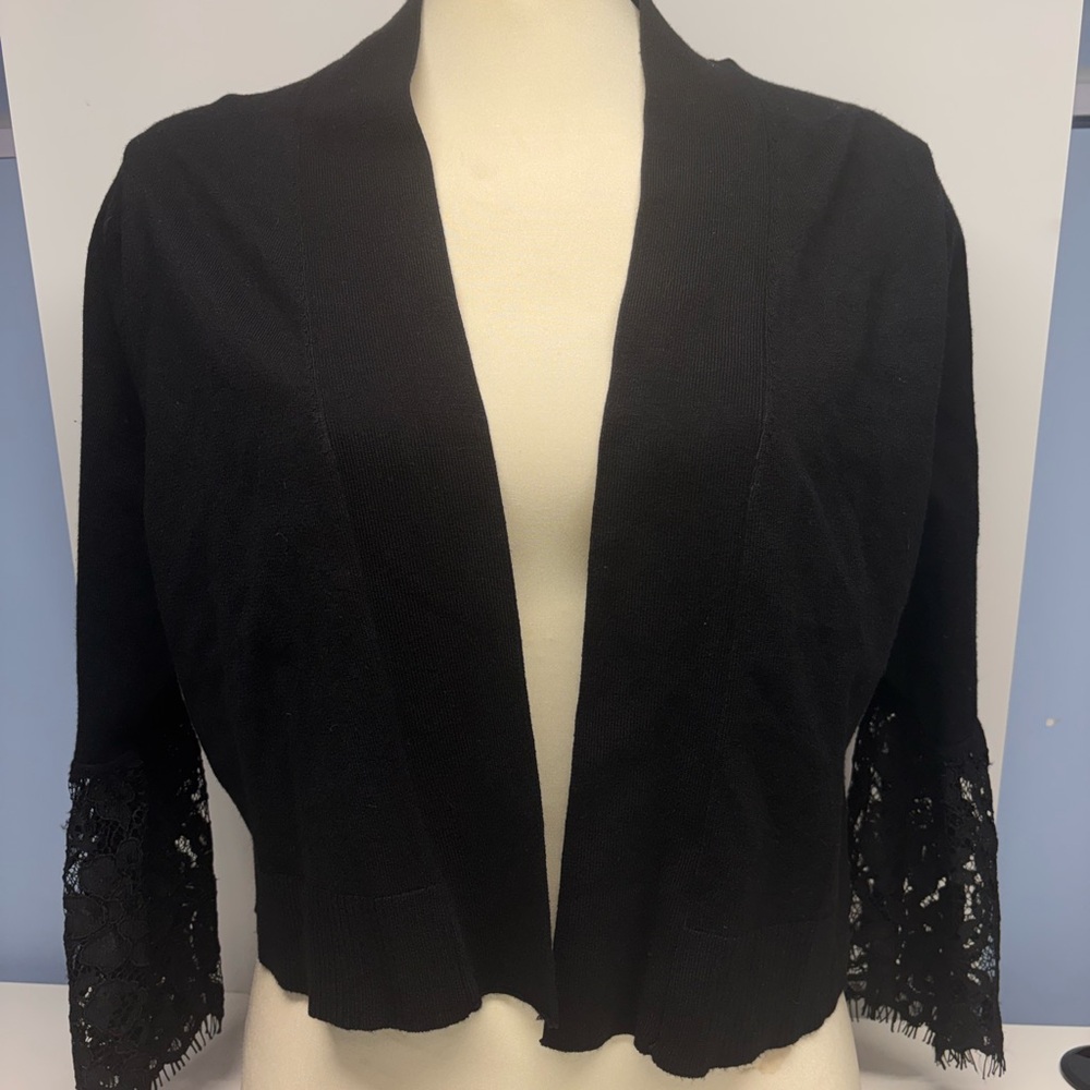 Calvin Klein | Black Lace Cuff Open-Front Shrug Bolero cardigan size XL - Picture 2 of 5